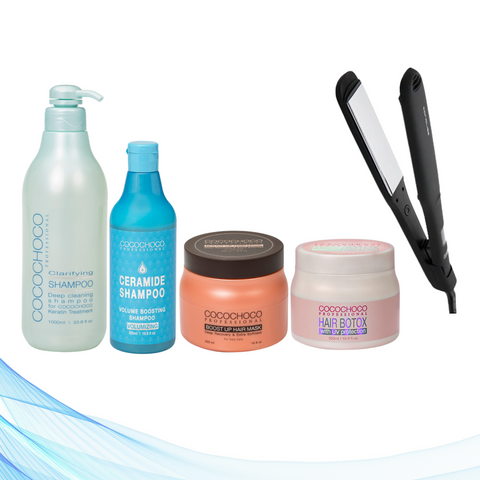 Corioliss C-Extreme Black pegla za kosu + Cocochoco Clarifying šampon 1000 ml + Cocochoco Boto-x 500 ml + Cocochoco Ceramide šampon za volumen bez sulfata 500 ml + Cocochoco Boost up maska 500 ml