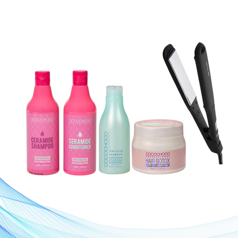 Corioliss C-Extreme Black pegla za kosu + Cocochoco Clarifying šampon 400 ml + Cocochoco Boto-x 500 ml + Cocochoco Ceramide šampon bez sulfata za intenzivnu obnovu 500 ml + Cocochoco Ceramide regenerator za obnovu 500 ml